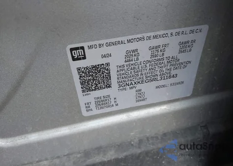 2024 Chevrolet Equinox Fwd Lt from USA, damaged, VIN 3GNAXKEG5RL311643